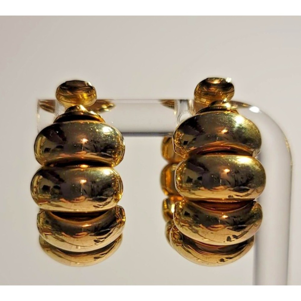 Avon Gold Tone Beaded Hoop Earrings Womens Chunky Round Leverback Pair Fashion